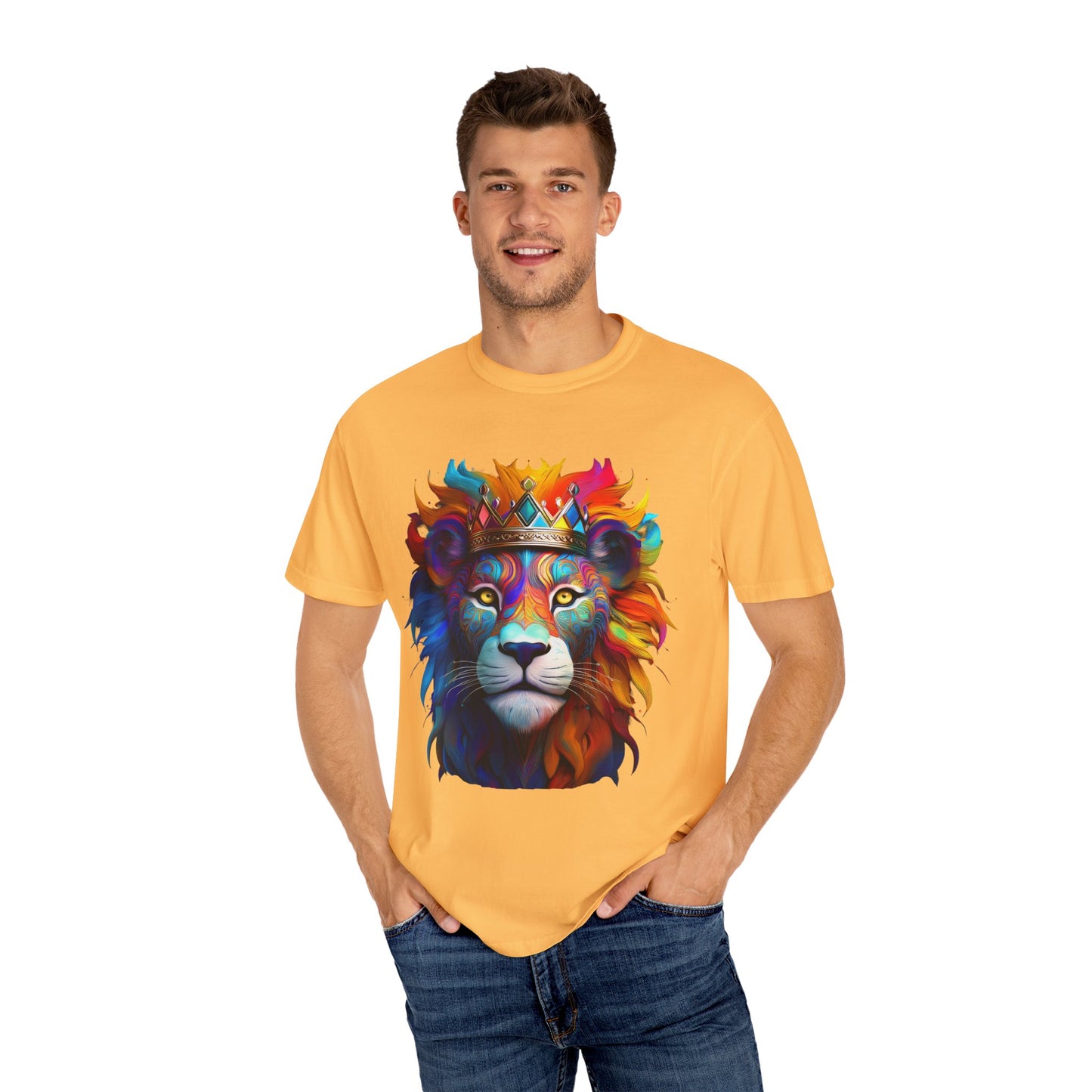 Vibrant Lion King Unisex Garment-Dyed T-Shirt | Colorful Animal Art Tee