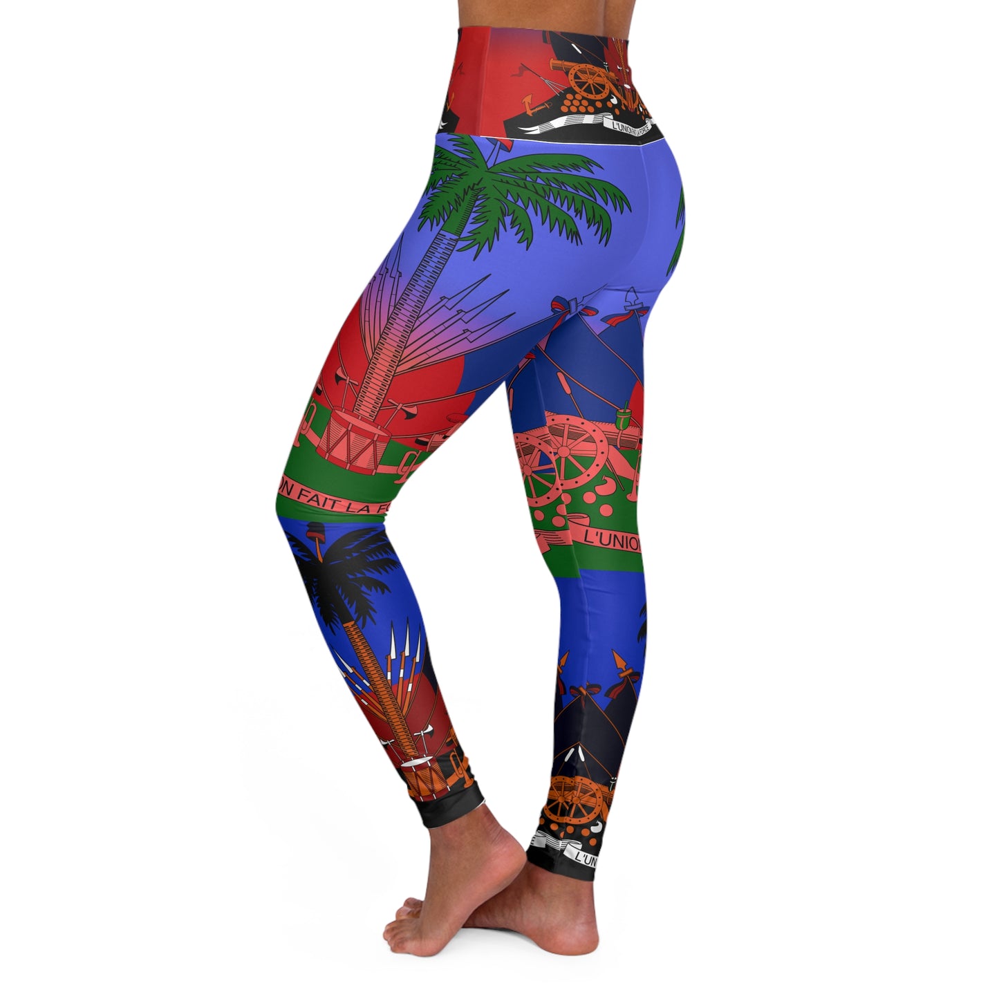 Haitian Flag Print High Waisted Yoga Leggings (AOP)