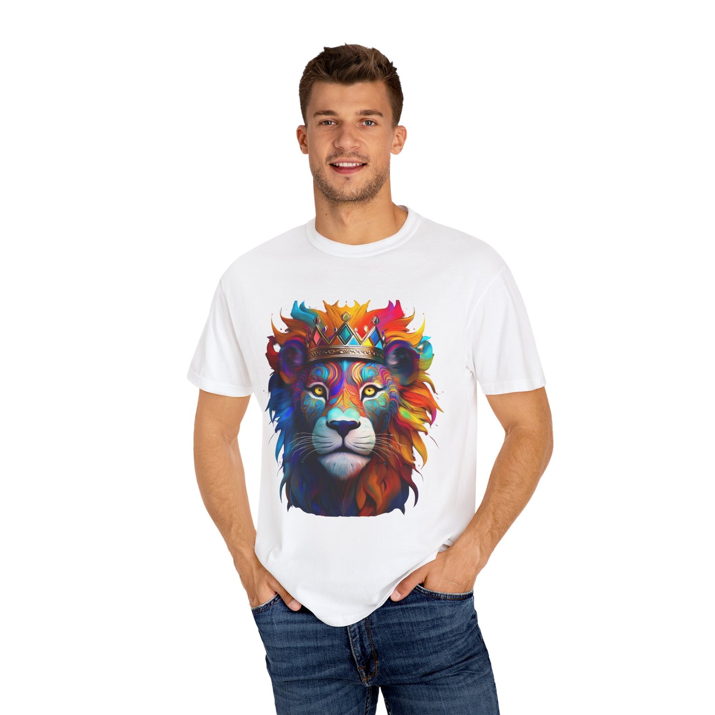 Vibrant Lion King Unisex Garment-Dyed T-Shirt | Colorful Animal Art Tee