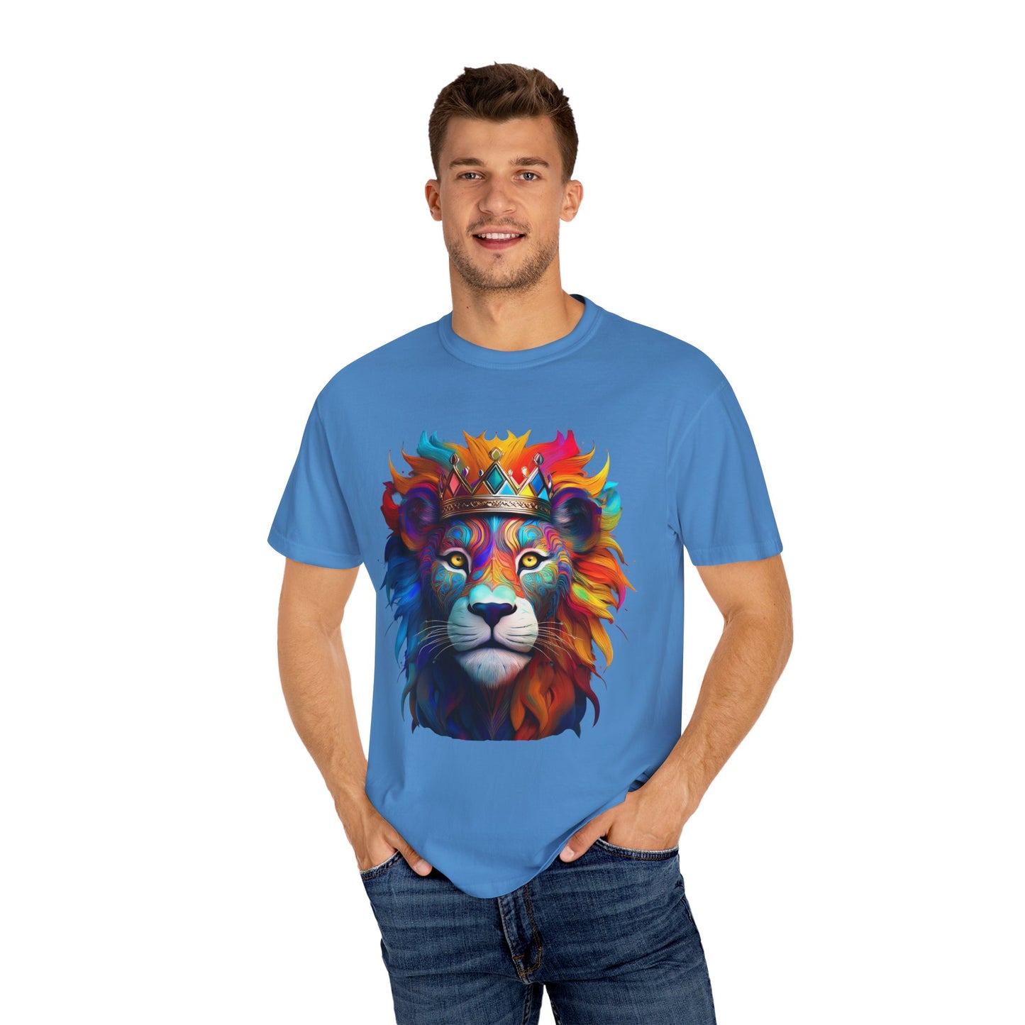 Vibrant Lion King Unisex Garment-Dyed T-Shirt | Colorful Animal Art Tee