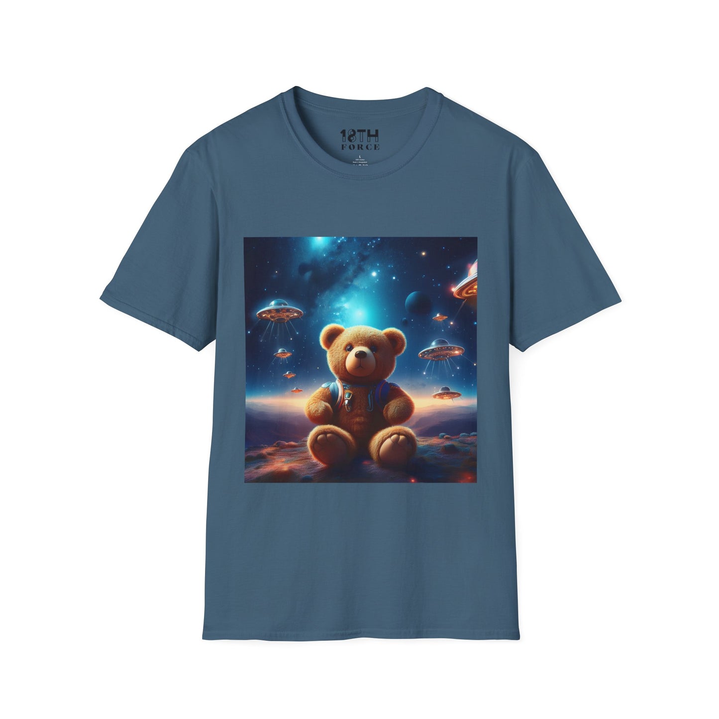 Cosmic Teddy Bear Unisex Softstyle T-Shirt - Fun Space Graphic Tee