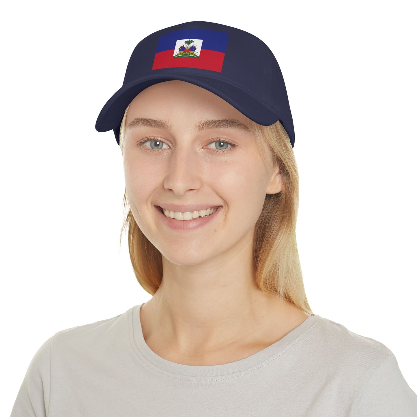 Patriotic Red Low Profile Baseball Cap with Haitian Flag