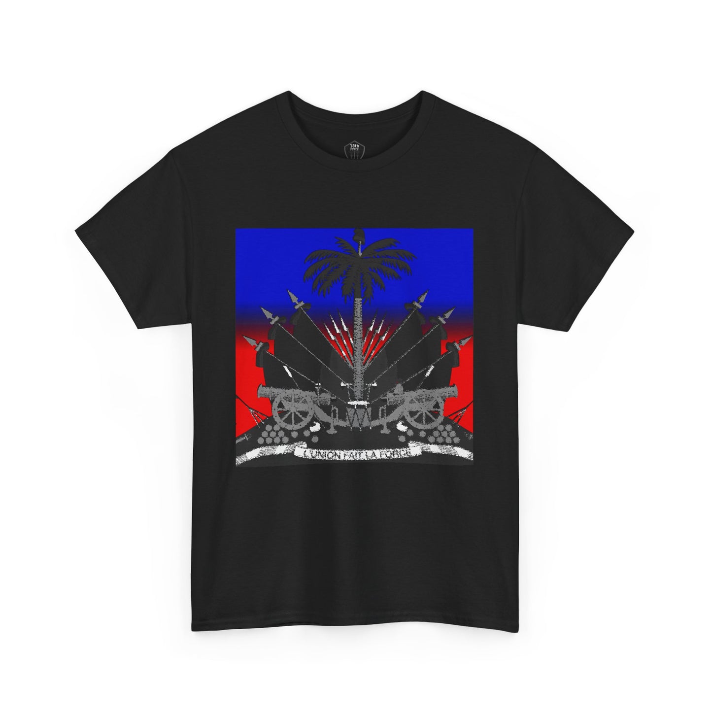 Dark Haitian Coat of Arms Graphic Tee for Unisex, Unique Statement T-Shirt, Casual Everyday Wear, Gift for Culture Enthusiasts, Fun Graphic Shirt