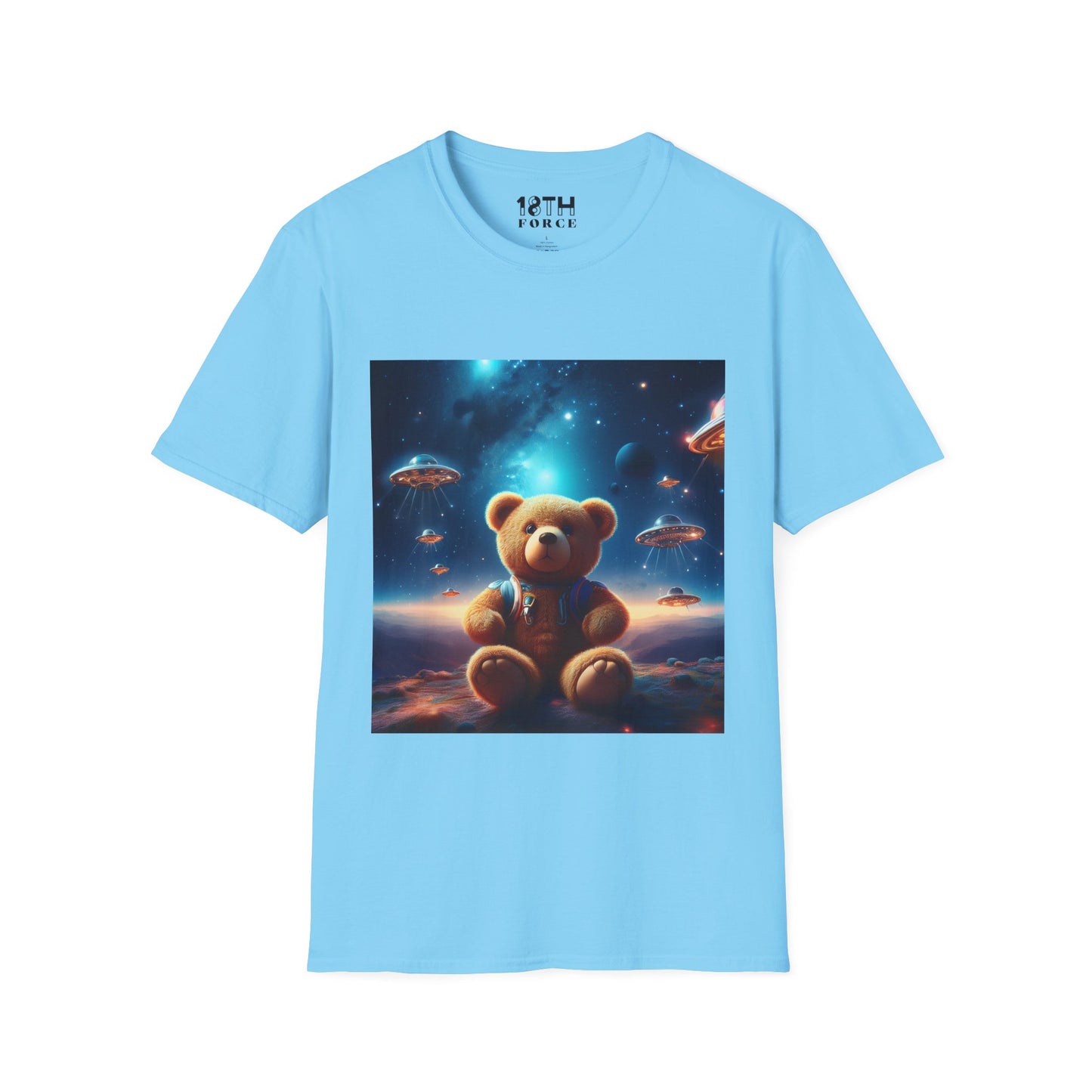 Cosmic Teddy Bear Unisex Softstyle T-Shirt - Fun Space Graphic Tee