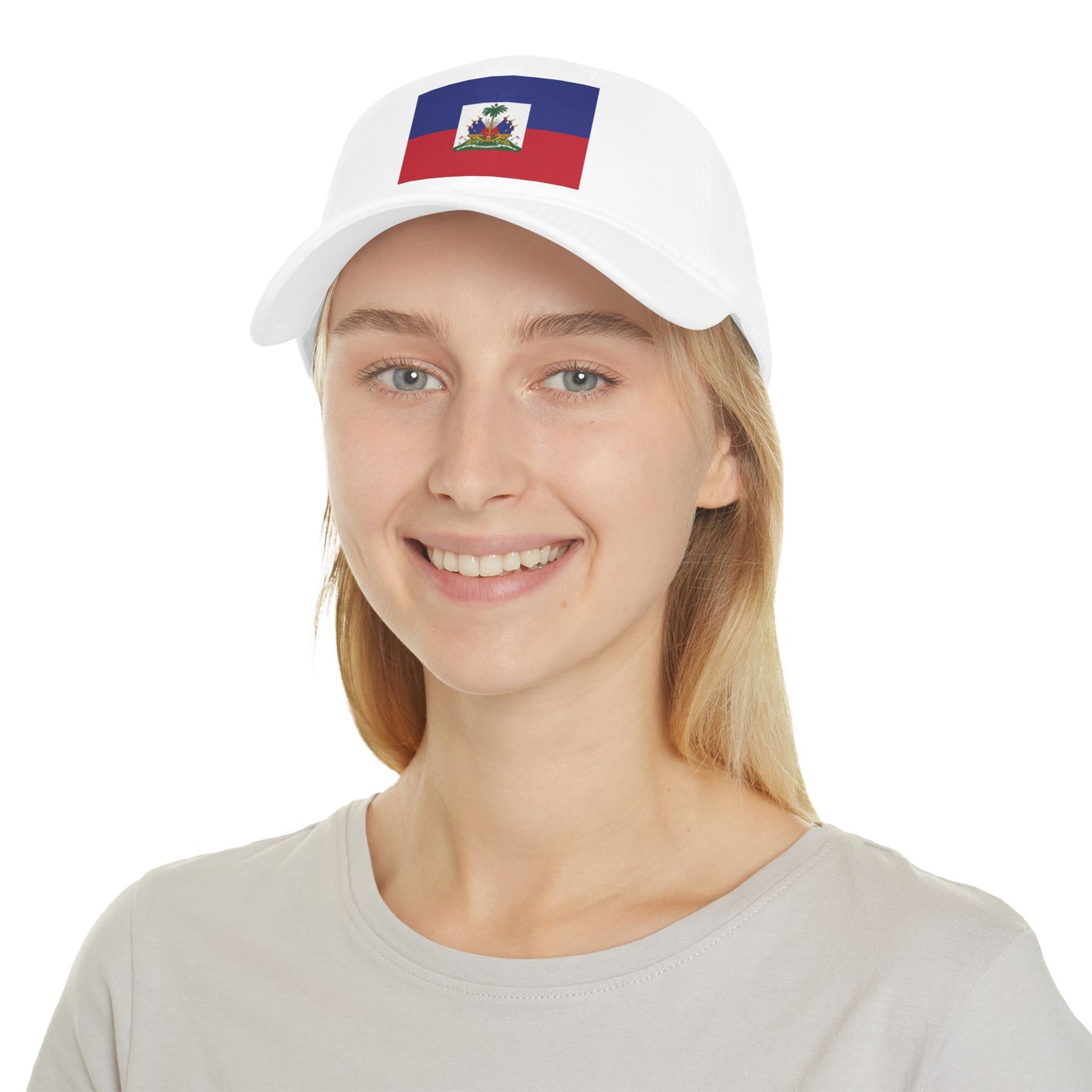 Patriotic Red Low Profile Baseball Cap with Haitian Flag