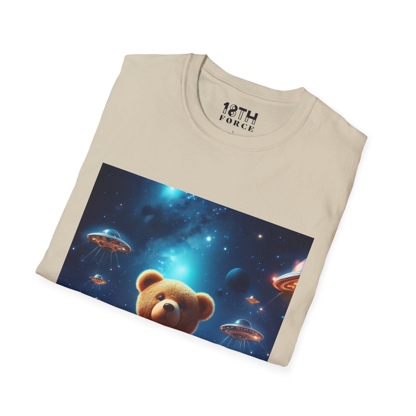 Cosmic Teddy Bear Unisex Softstyle T-Shirt - Fun Space Graphic Tee