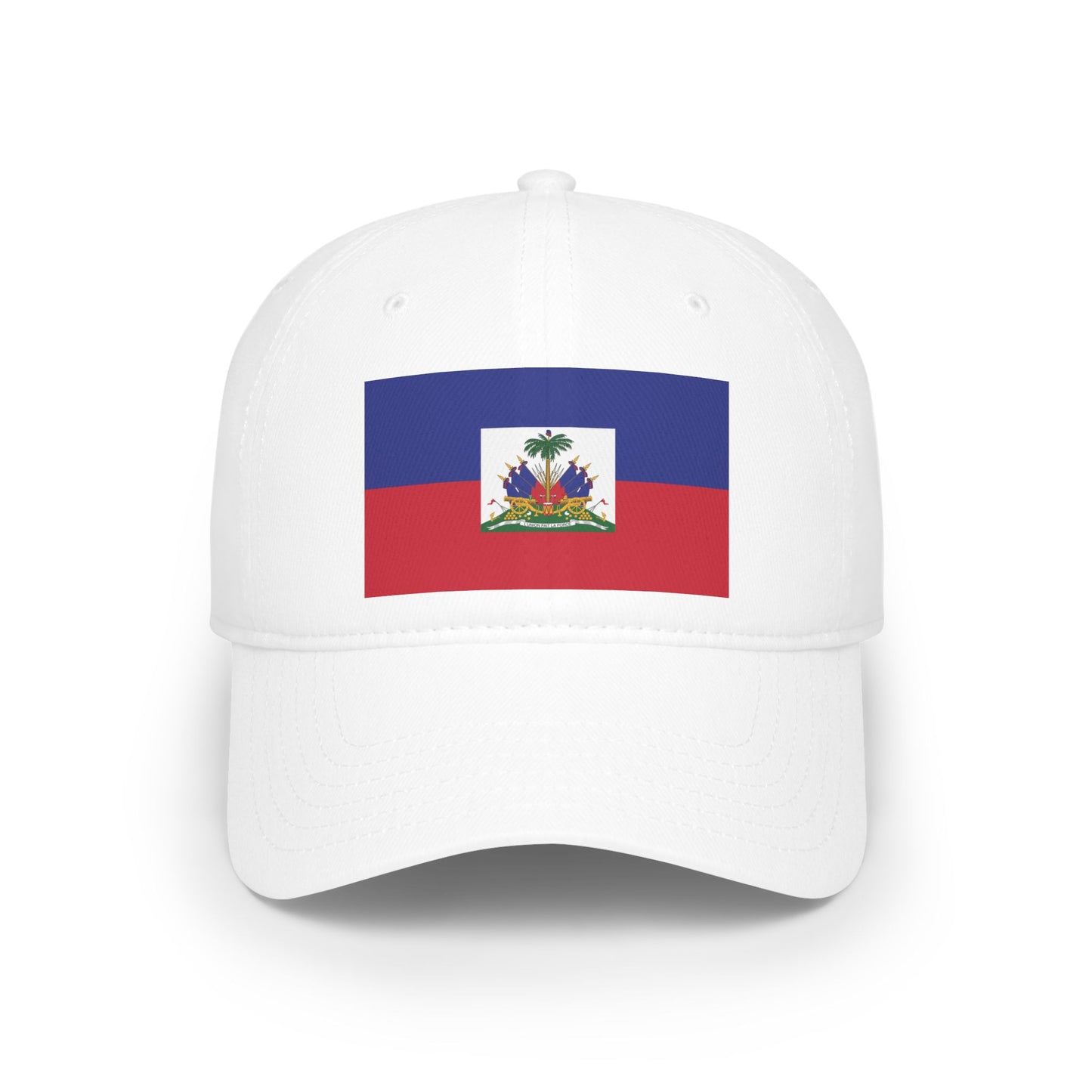 Patriotic Red Low Profile Baseball Cap with Haitian Flag