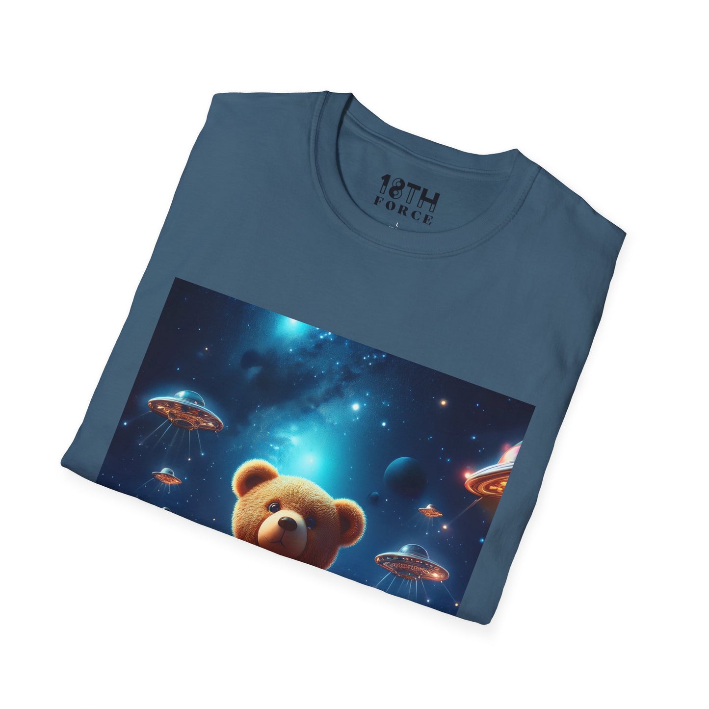 Cosmic Teddy Bear Unisex Softstyle T-Shirt - Fun Space Graphic Tee