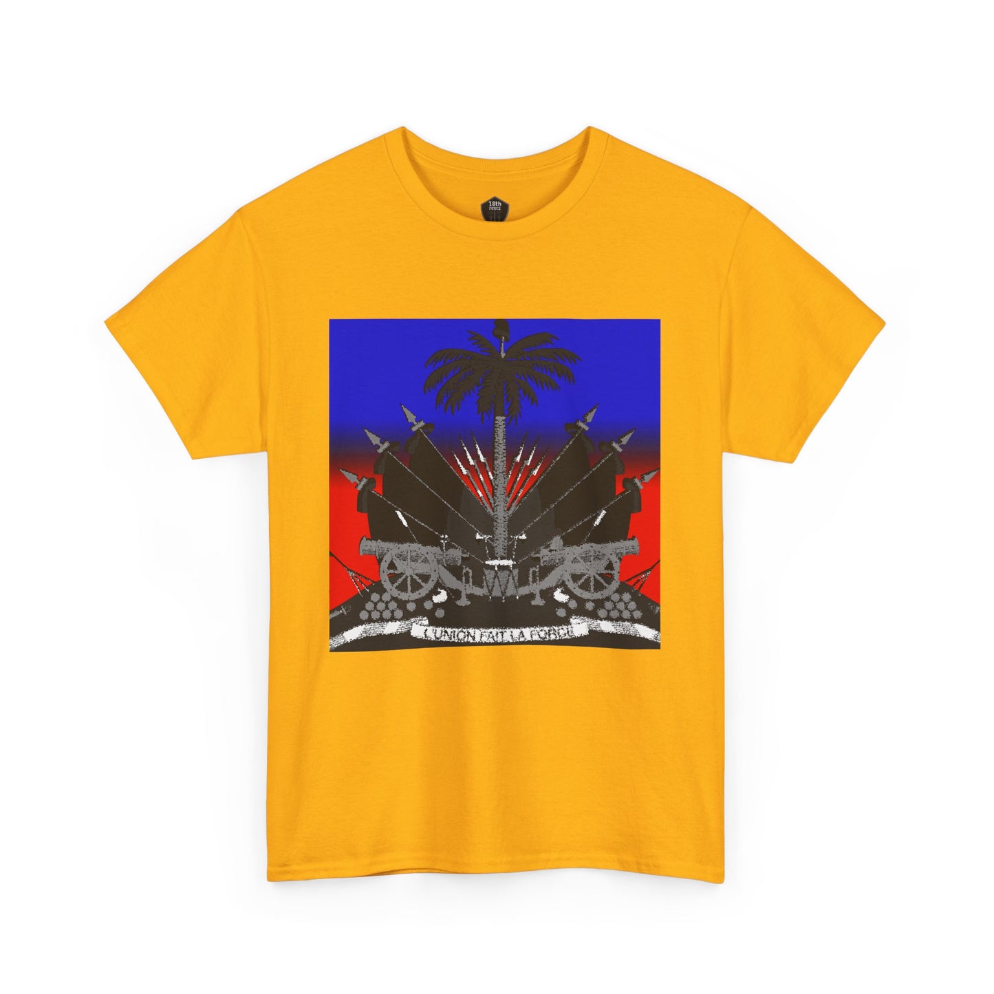 Dark Haitian Coat of Arms Graphic Tee for Unisex, Unique Statement T-Shirt, Casual Everyday Wear, Gift for Culture Enthusiasts, Fun Graphic Shirt