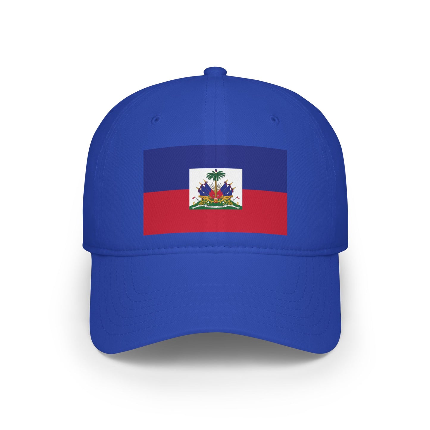 Patriotic Red Low Profile Baseball Cap with Haitian Flag