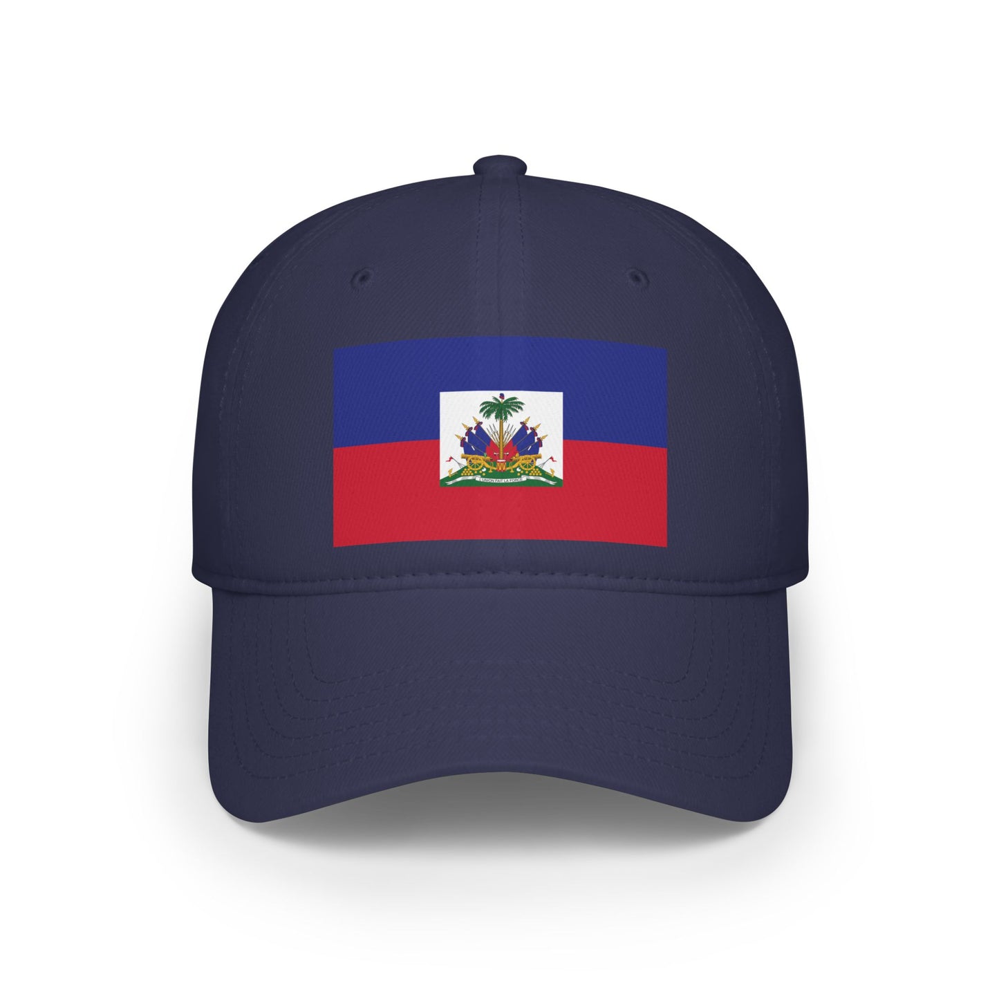 Patriotic Red Low Profile Baseball Cap with Haitian Flag