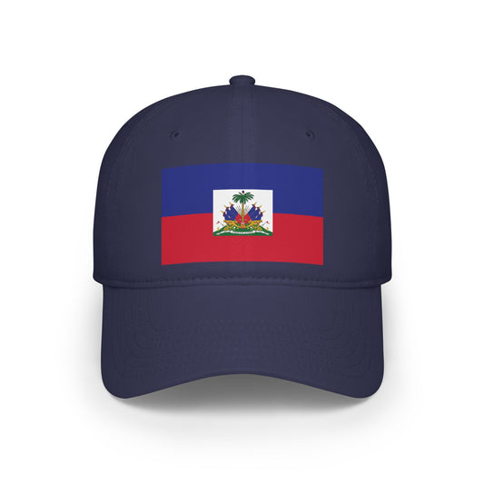 Patriotic Red Low Profile Baseball Cap with Haitian Flag