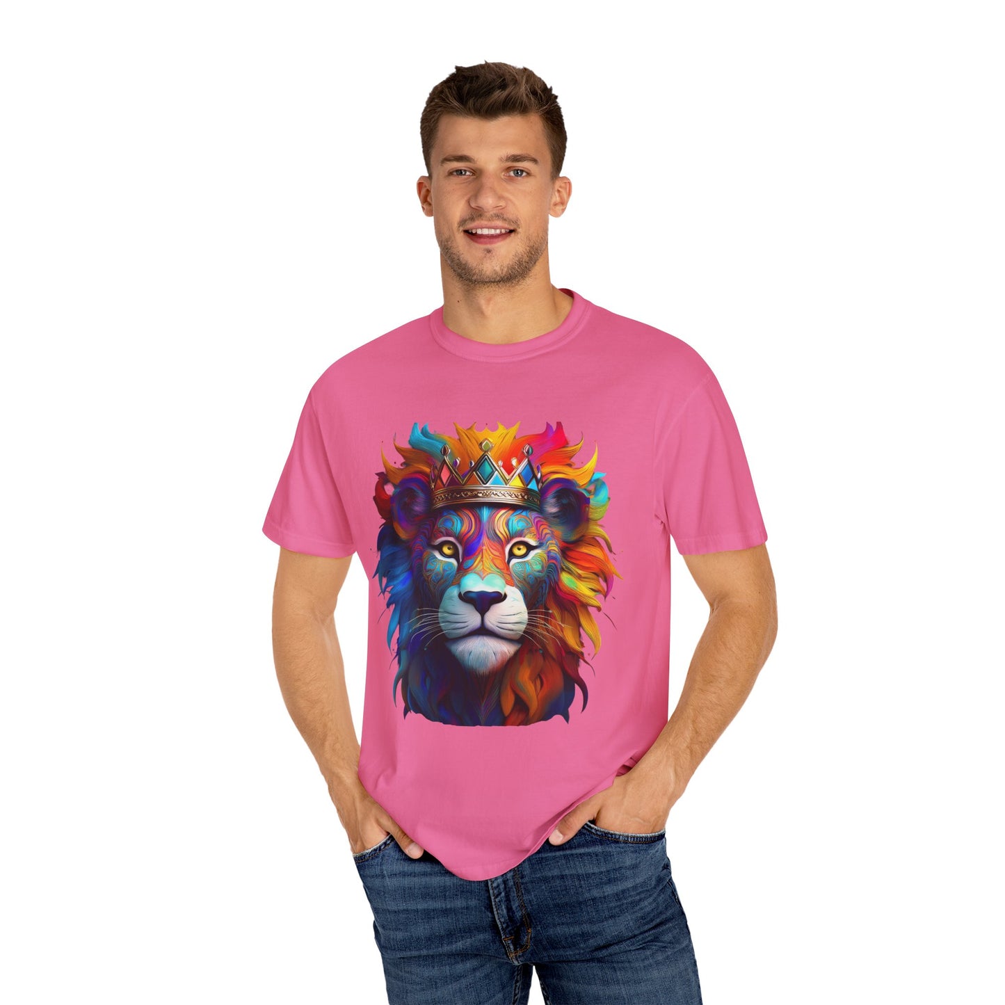 Vibrant Lion King Unisex Garment-Dyed T-Shirt | Colorful Animal Art Tee