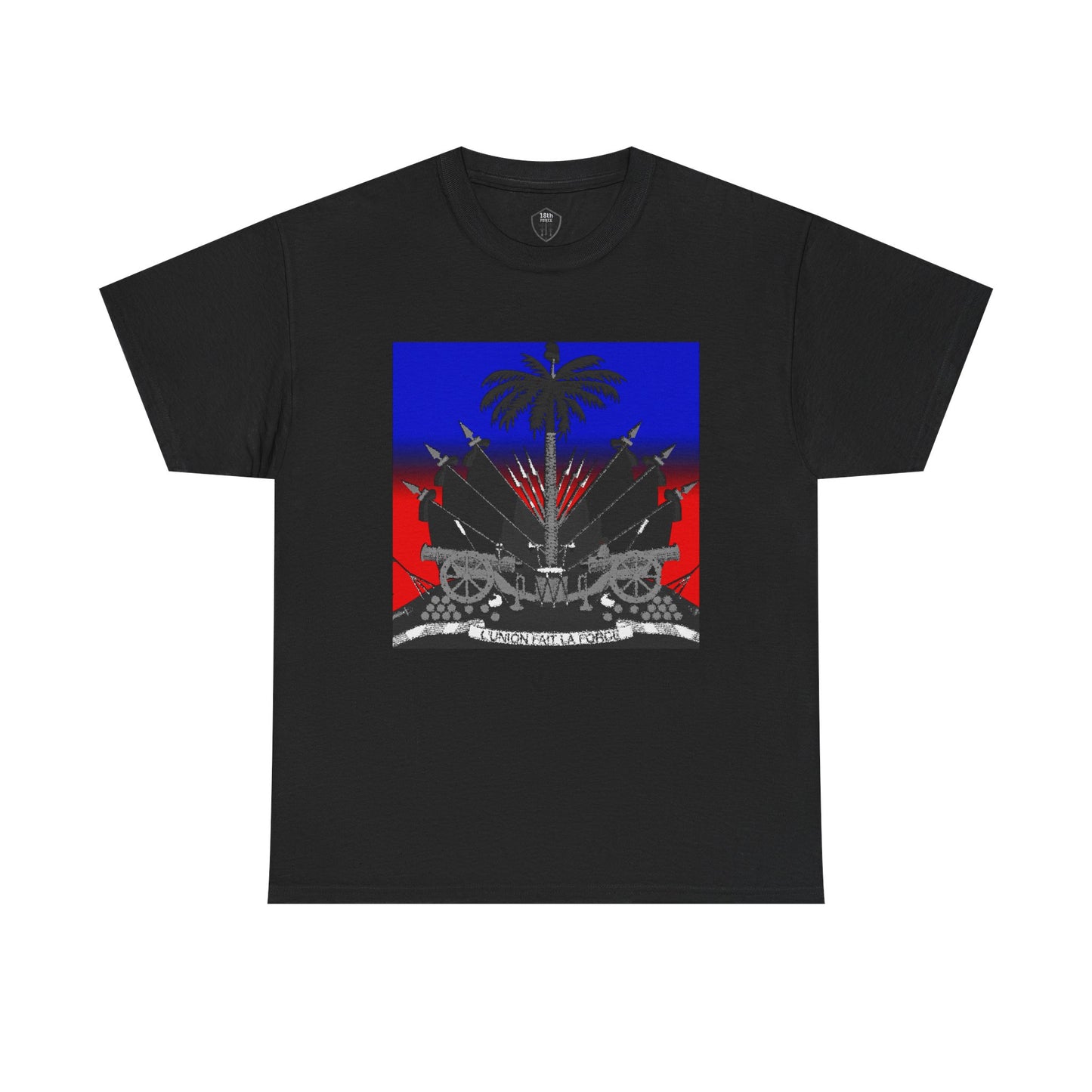 Dark Haitian Coat of Arms Graphic Tee for Unisex, Unique Statement T-Shirt, Casual Everyday Wear, Gift for Culture Enthusiasts, Fun Graphic Shirt