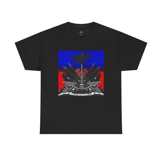 Dark Haitian Coat of Arms Graphic Tee for Unisex, Unique Statement T-Shirt, Casual Everyday Wear, Gift for Culture Enthusiasts, Fun Graphic Shirt