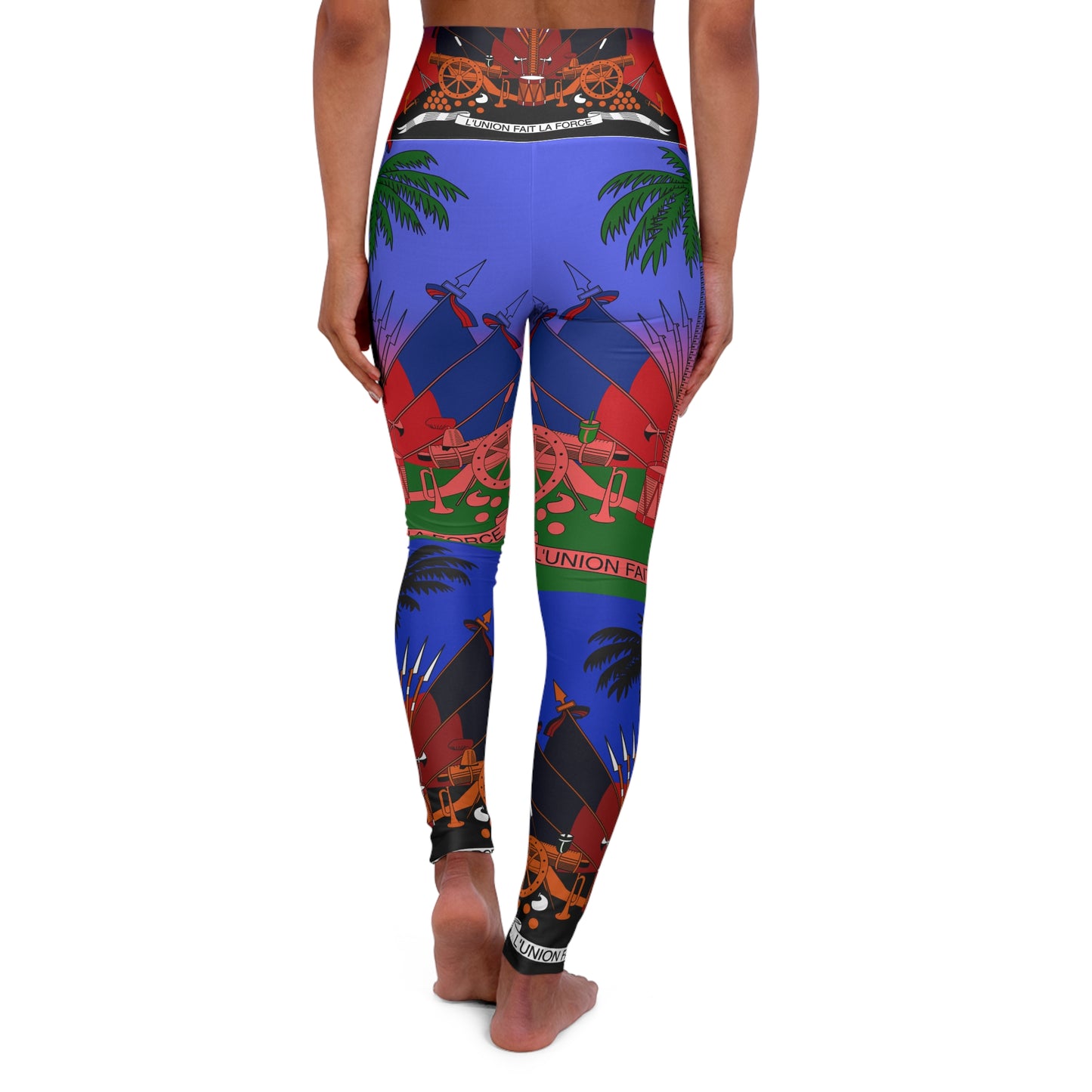 Haitian Flag Print High Waisted Yoga Leggings (AOP)