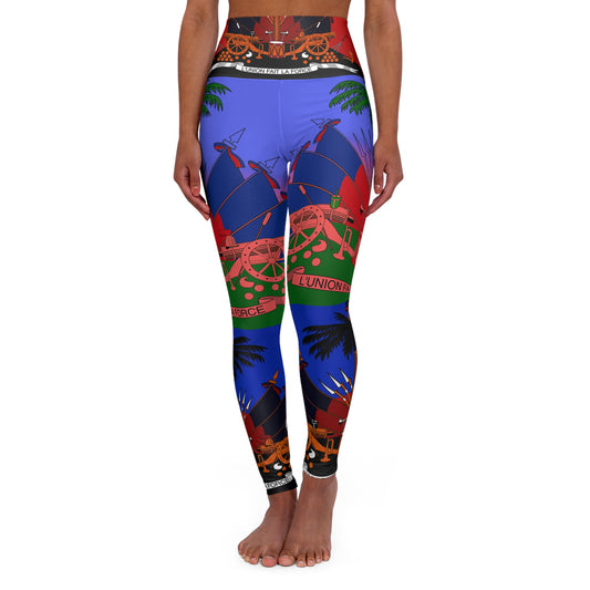 Haitian Flag Print High Waisted Yoga Leggings (AOP)