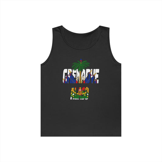 "Grenadye Alaso" Haitian Flag Emblem Print Tank Top - Grenadye Alaso, Summer Wear, Beach Vibes, Unisex, Casual Outfit, Travel Essentials,
