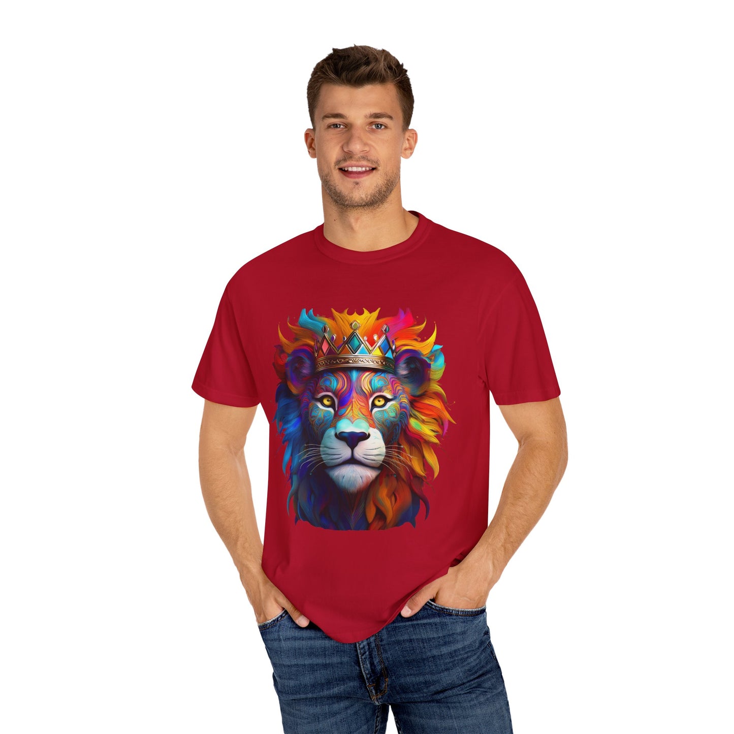 Vibrant Lion King Unisex Garment-Dyed T-Shirt | Colorful Animal Art Tee