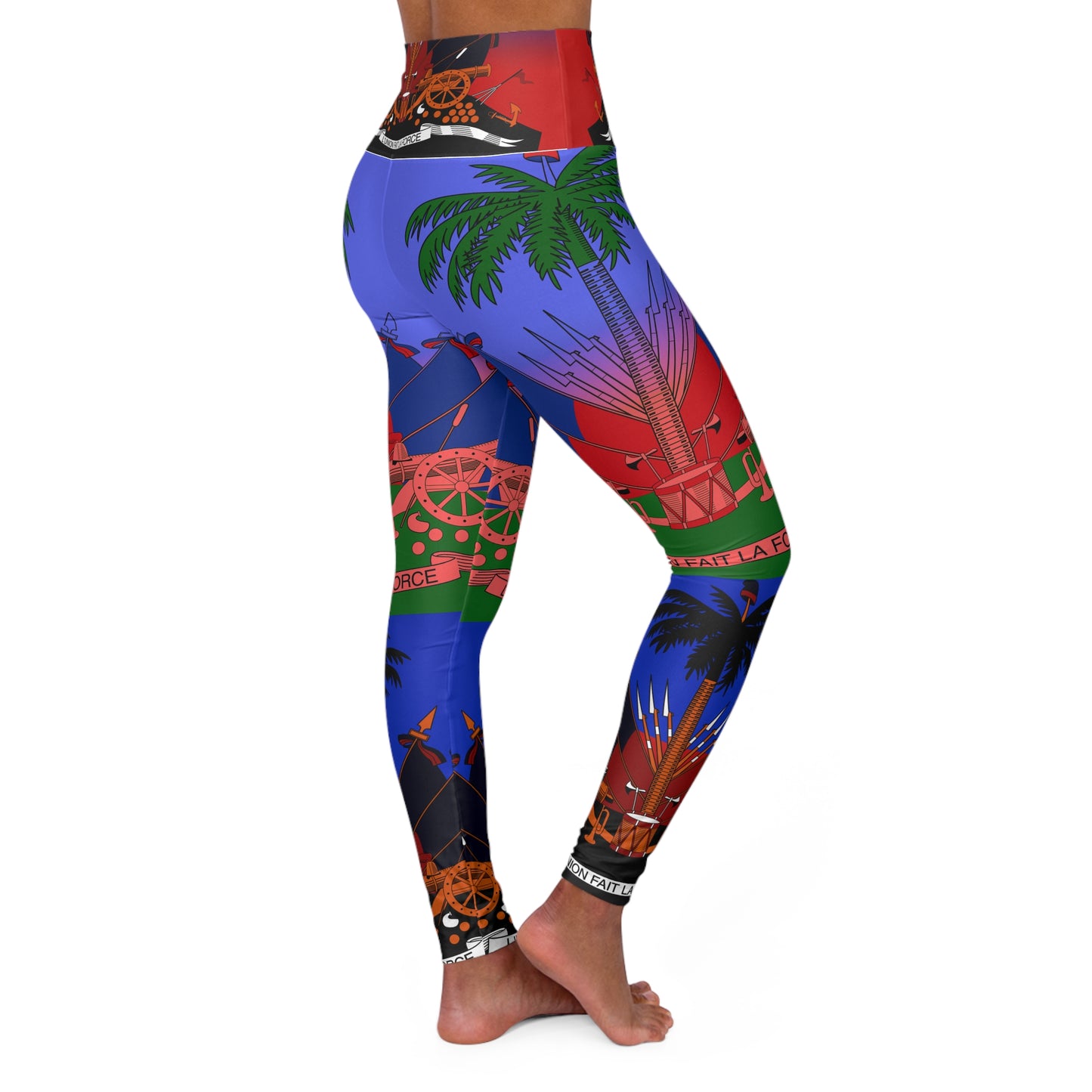 Haitian Flag Print High Waisted Yoga Leggings (AOP)