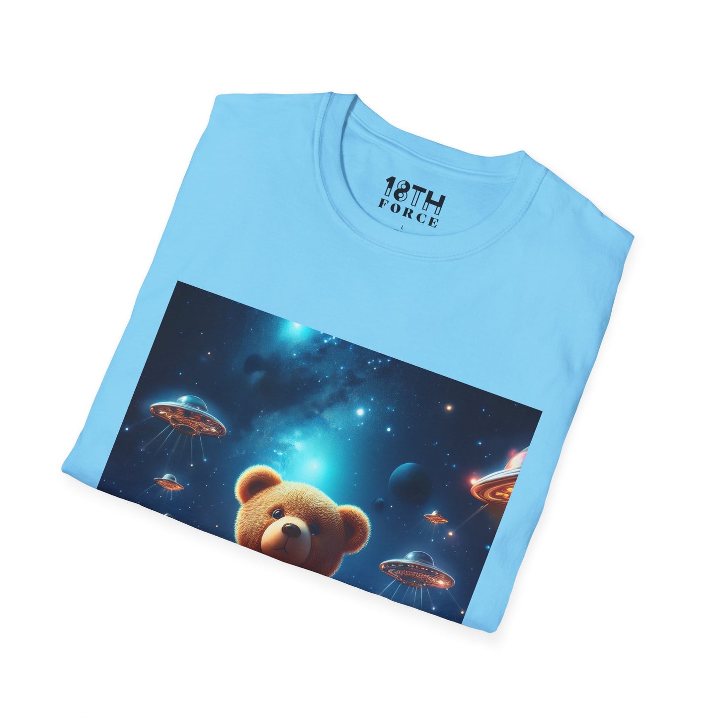 Cosmic Teddy Bear Unisex Softstyle T-Shirt - Fun Space Graphic Tee