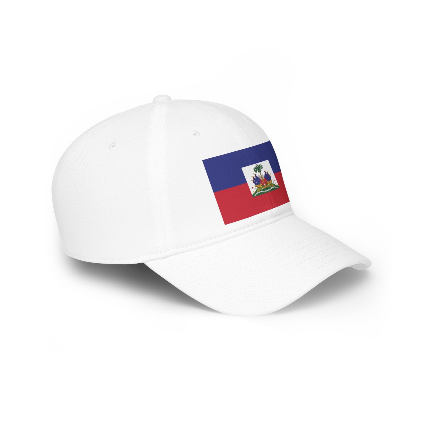 Patriotic Red Low Profile Baseball Cap with Haitian Flag