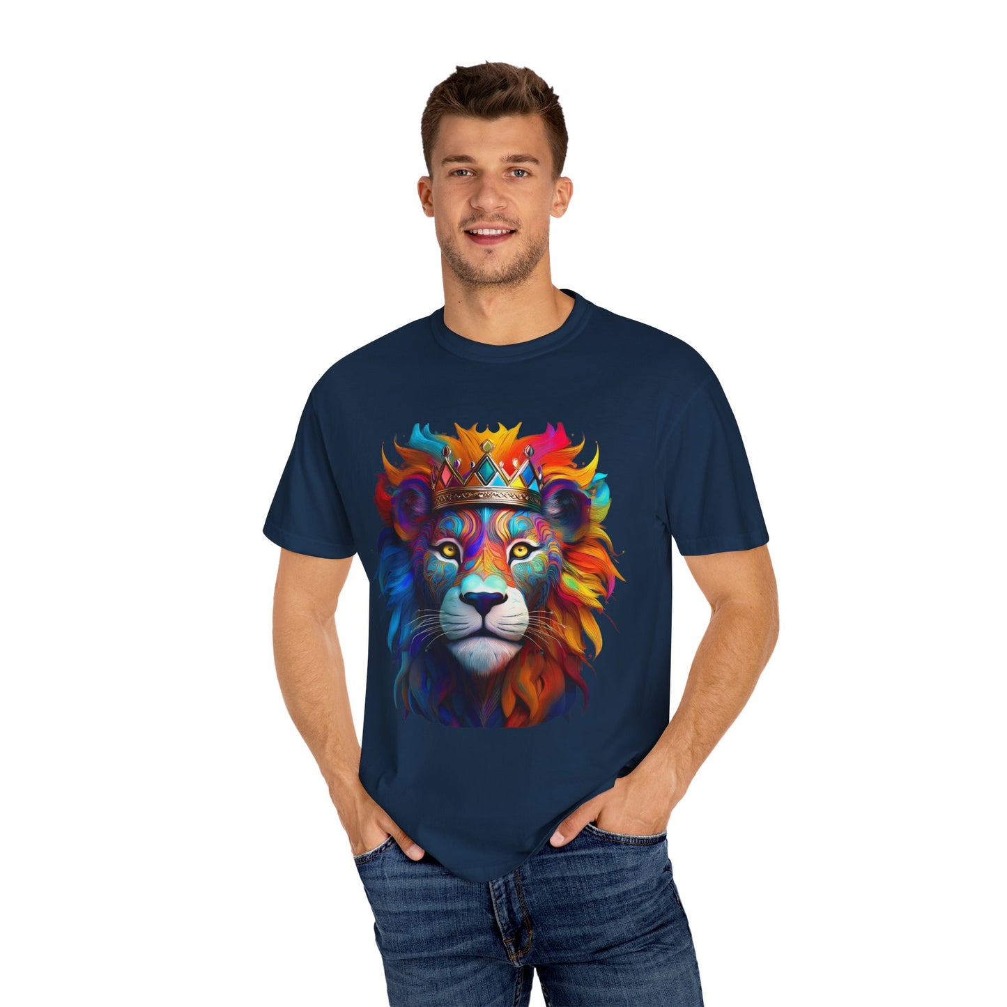 Vibrant Lion King Unisex Garment-Dyed T-Shirt | Colorful Animal Art Tee