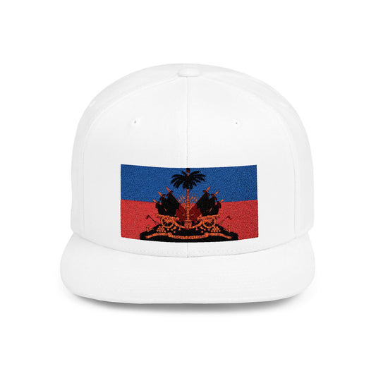 Patriotic Flat Bill Snapback with Haitian Flag Design