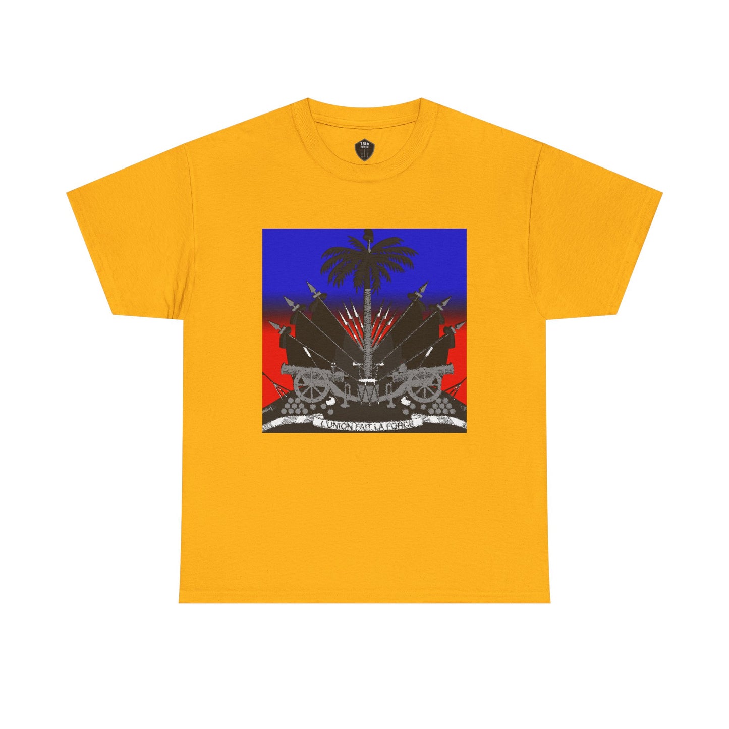 Dark Haitian Coat of Arms Graphic Tee for Unisex, Unique Statement T-Shirt, Casual Everyday Wear, Gift for Culture Enthusiasts, Fun Graphic Shirt