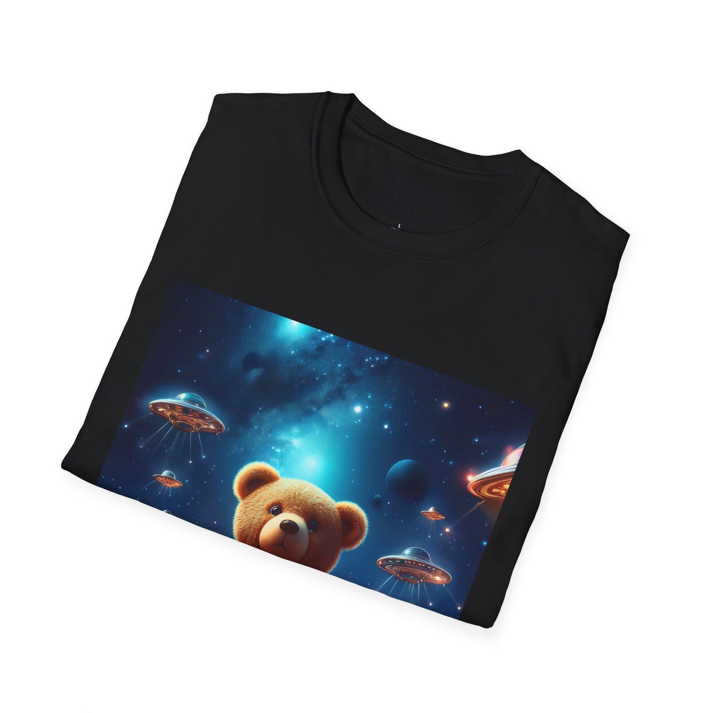 Cosmic Teddy Bear Unisex Softstyle T-Shirt - Fun Space Graphic Tee